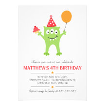 Funny monster with balloon and cupcake birthday card