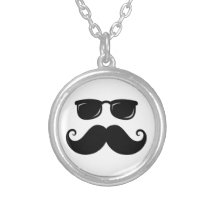 Funny moustache and sunglasses face necklaces