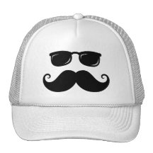 Funny moustache and sunglasses face trucker hat