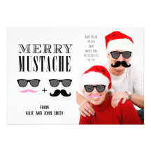 Funny Moustache Christmas Photo Card | Newlyweds Custom Invite