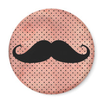 Funny Moustache On Cute Pink Polka Dot Background Refrigerator Magnet