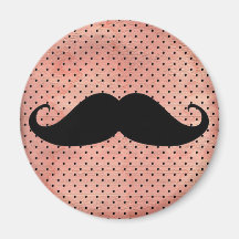 Funny Moustache On Cute Pink Polka Dot Background Refrigerator Magnet