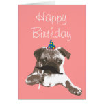 Funny Moustache Pug Happy Birthday Card