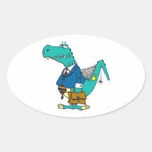 funny old dinosaur cartoon character oval stickers