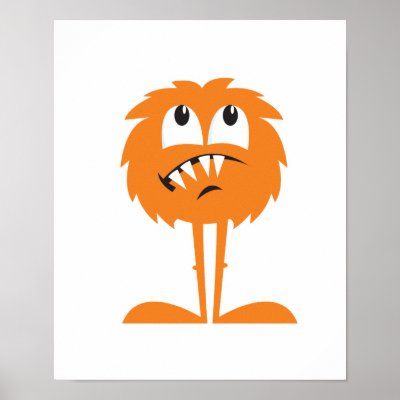 funny orange furry monster print by doonidesigns