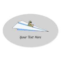 Funny Paper Aeroplane Pilot Oval Sticker