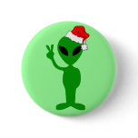 Funny peace alien santa buttons