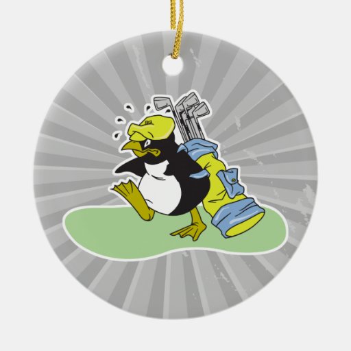 funny penguin golf caddy cartoon round ceramic decoration | Zazzle