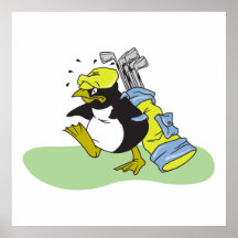 funny penguin golf caddy cartoon poster