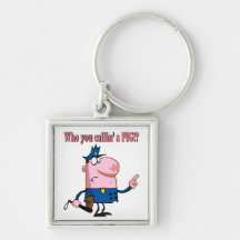 funny pig cartoon cop policeman keychain