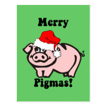 Funny pig Christmas Post Card
