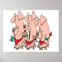 funny pig out party piggy cartoon poster