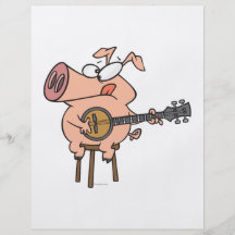 funny pig playing a banjo cartoon character flyer design