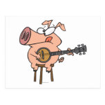 funny pig playing a banjo cartoon character postcards