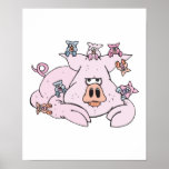 funny pig with baby piglets posters