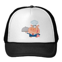 funny piggy pig waiter wearing chefs hat