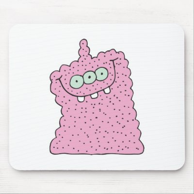funny pink three-eyed monster mouse mat by doonidesigns
