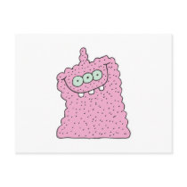funny pink three-eyed monster post card