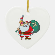 funny pirate santa and xmas parrot cartoon ornament