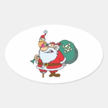 funny pirate santa and xmas parrot cartoon sticker