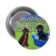 Funny Pool Party Labradors Button
