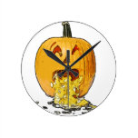 Funny Pumpkin Fall Autumn Harvest Round Clocks