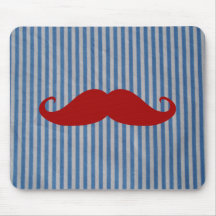 Funny Red Moustache And Blue White Stripes Mouse Mat