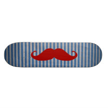 Funny Red Moustache And Blue White Stripes Skateboards
