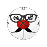 Funny Red Nose weird  eyes glasses moustache Round Wallclock
