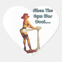 Funny Retro Vintage PinUP Girl Gym Heart Sticker