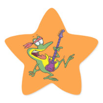 funny rock and roll bass guitar froggy frog star sticker