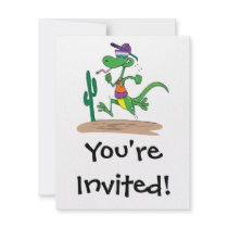 funny running in the desert lizard cartoon personalized invite