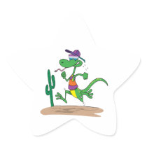 funny running in the desert lizard cartoon sticker