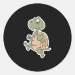 funny running turtle round sticker