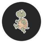 funny running turtle round sticker
