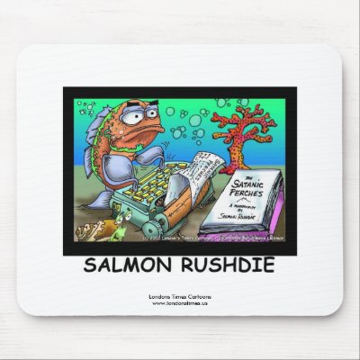 Funny Salman Rushdie Fish Mouse Pad by beardiethor123