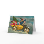 Funny Santa Delivering Presents on Motorbike Greeting Cards