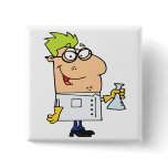 funny science nerd cartoon character buttons