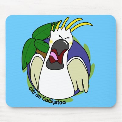 Funny Screaming Citron Cockatoo Mouse Pads by MenagerieMayhem