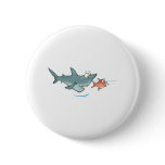 funny shark chasing fish buttons