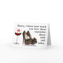 FUNNY SHOE AND RED WINE BIRTHDAY CARD