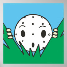 funny silly cartoon golfball hiding in bushes poster