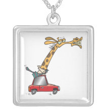 funny silly giraffe in a car commuting pendant