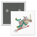 funny silly ski jump rhino cartoon pins