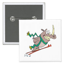 funny silly ski jump rhino cartoon pins