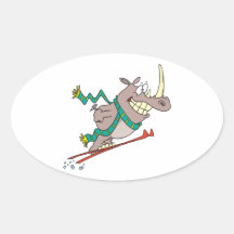 funny silly ski jump rhino cartoon sticker