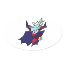funny silly vampire cartoon character oval stickers