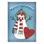 Funny Snowman with heart business cards