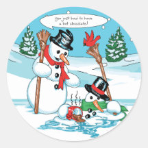 Funny Snowman with Hot Chocolate Cartoon Sticker