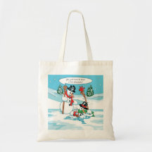 Funny Snowman with Hot Chocolate Cartoon Tote Bag